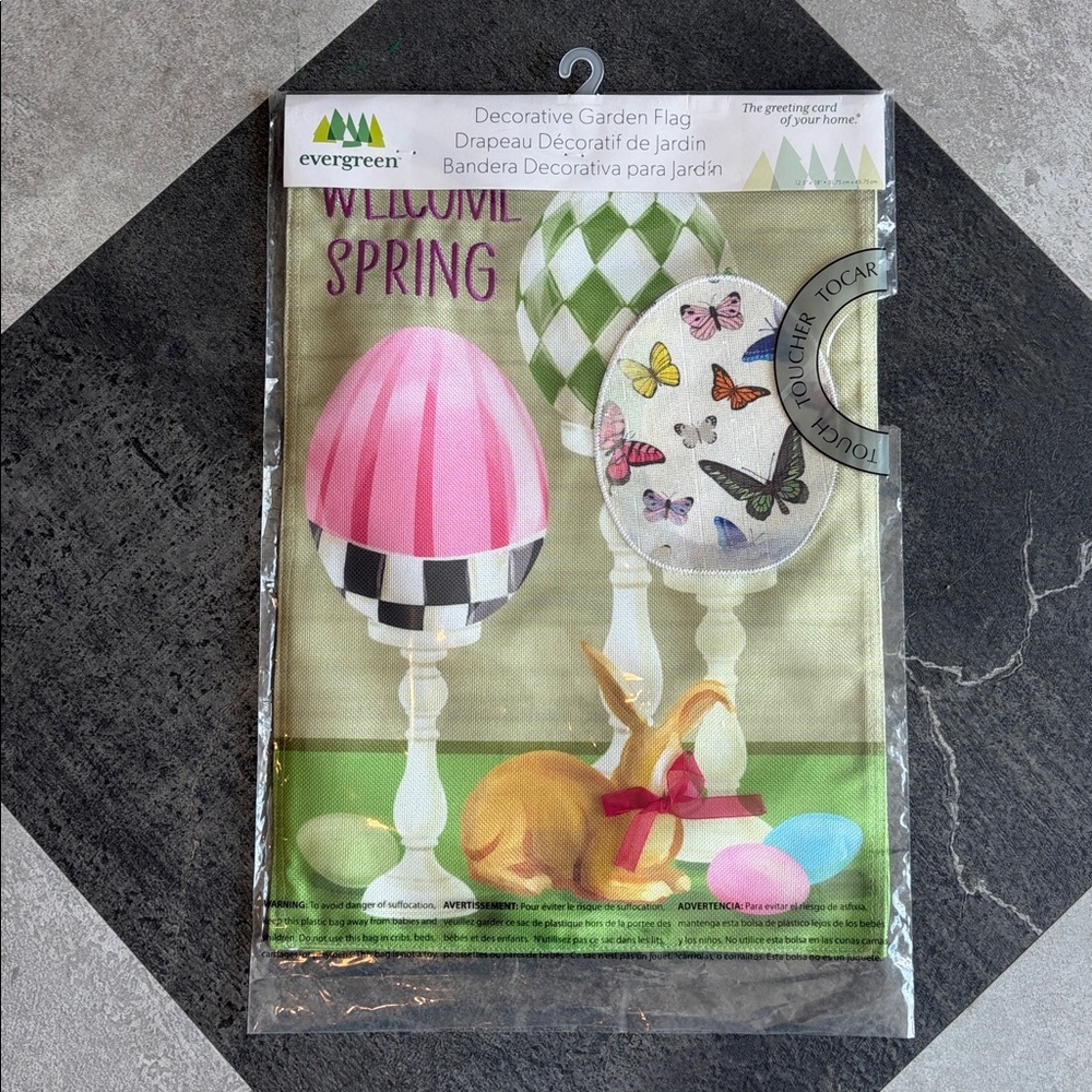 NWT - Evergreen appliqué Garden Flag - “Welcome Spring” Elegant Easter Eggs
